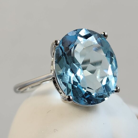 NIB Big 5.40ct Glacier Topaz 925 Silver Ring Size 6 - Picture 3 of 10